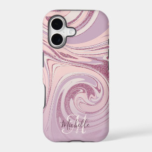 Fun Rose Gold Glitter Pastel Marble iPhone Case