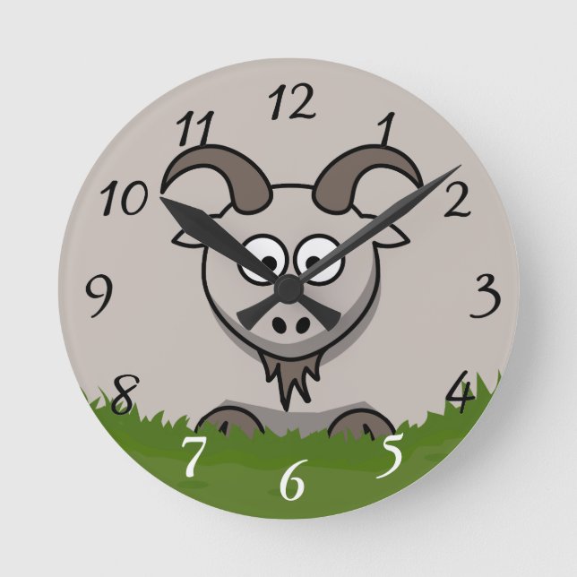 Fun Round Cartoon Goat Round Clock (Front)