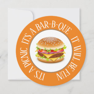 Fun Round Picnic / Bar-B-Que Hamburger Invitation