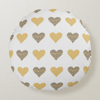 Fun Round Pillow With Boho Hearts 
