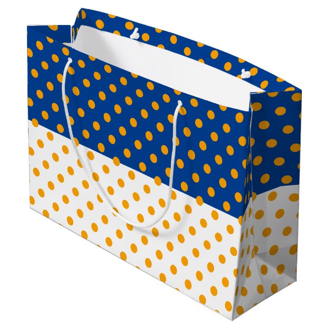 Fun Royal Blue White Colour Block Tiled Yellow Dot Large Gift Bag (Back Angled)