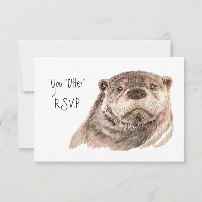 Fun RSVP  Reply with Watercolor Otter Card (Front)