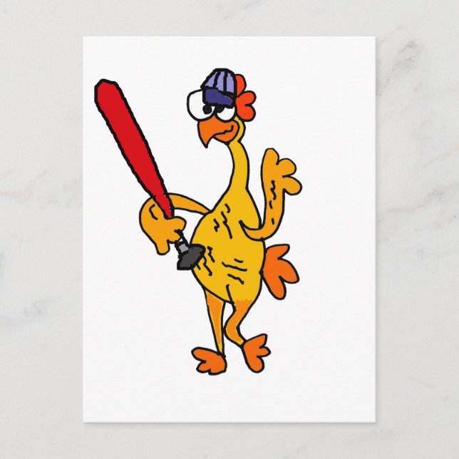 Fun Rubber Chicken Playing Baseball Cartoon Postcard (Front)