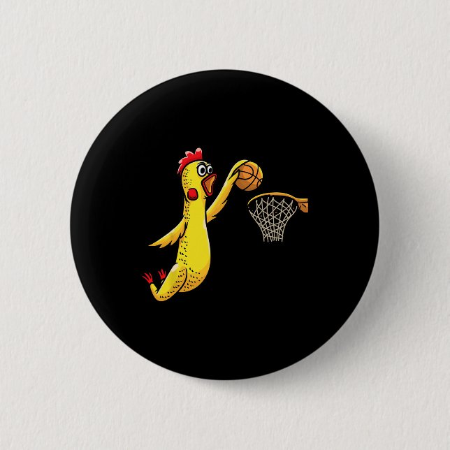 Fun Rubber Chicken Playing Basketball Player Sport 6 Cm Round Badge (Front)