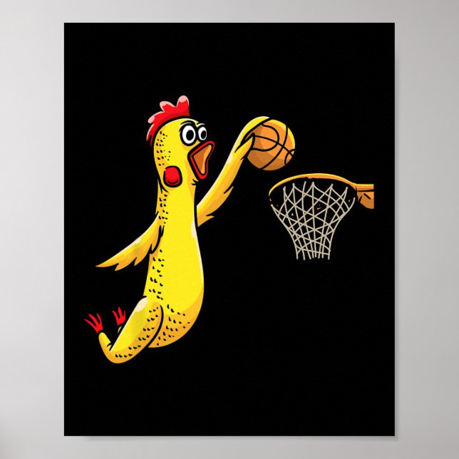 Fun Rubber Chicken Playing Basketball Player Sport Poster (Front)