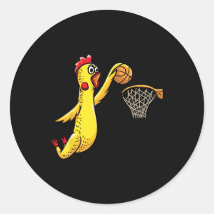 Fun Rubber Chicken Playing Bysketbyll Player Sport Classic Round Sticker