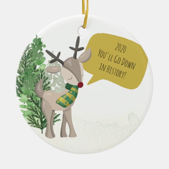 Fun Rudolph Reindeer Christmas Ceramic Tree Decoration (Front)