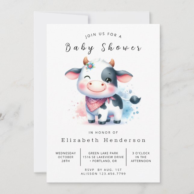  Fun Rustic Classic Cow Baby Shower Invitation (Front)