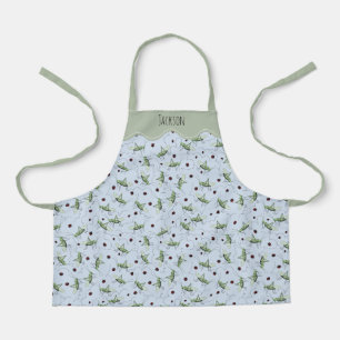 Fun Sage Green & Blue Grasshoppers Kids Gardening Apron