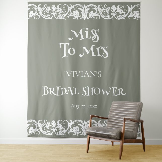 Fun Sage Green Minimalist Bridal Shower Tapestry (In Situ)