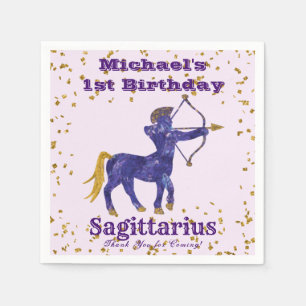 Fun Sagittarius First Birthday & Gold Confetti  Napkin