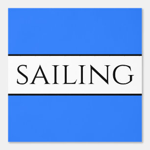 Fun SAILING Text Bright Blue Black White Stripes Wallpaper