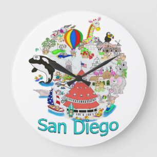 Fun San Diego California Large Clock