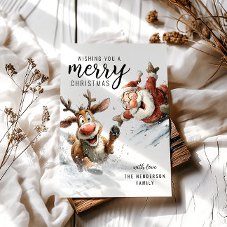 Fun Santa And Reindeer Christmas Holiday Card