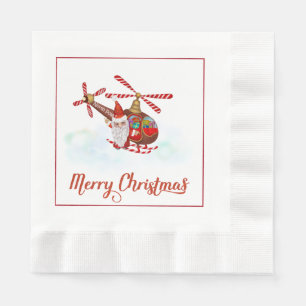 Fun Santa Claus in Helicopter Christmas Paper Napk Napkin