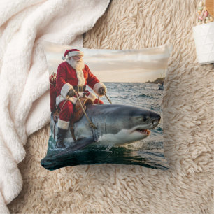 Fun Santa Claus Riding a Shark Cushion