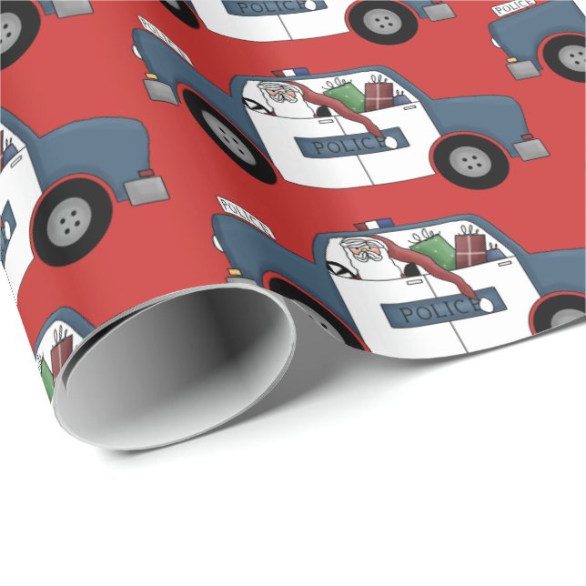 Fun Santa driving police car party wrap Wrapping Paper (Roll Corner)