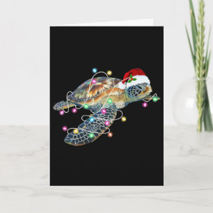 Fun Santa Hat Sea Turtle Christmas Lights Family M Card