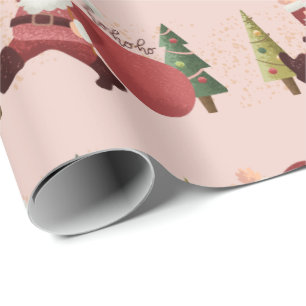 Fun Santa Illustration Modern Pink Christmas Ho Ho Wrapping Paper