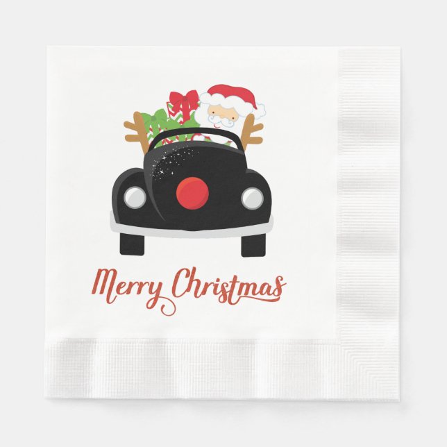 Fun Santa in Car Christmas Paper Napkins (Front)