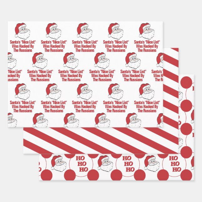 Fun Santa List Hacked by Russians Bold Design Wrapping Paper Sheet (Set)