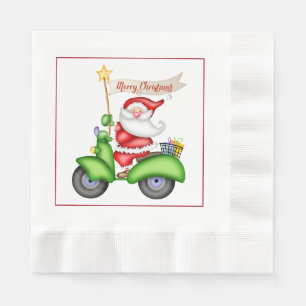 Fun Santa on Scooter Christmas Paper Napkins