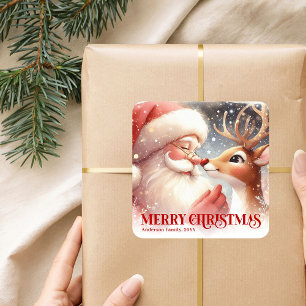 Fun Santa Rudolph Personalized Christmas Kids  Square Sticker