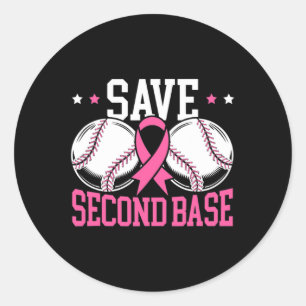 Fun Save 2nd Base Baseball Player Breast Cancer Aw Classic Round Sticker