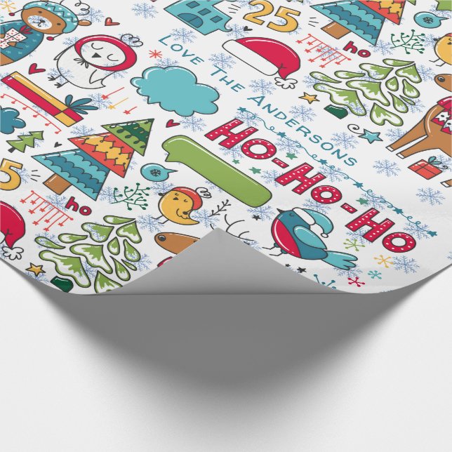 Fun Scandinavian Christmas Folk Art HYGGE Named Wrapping Paper (Corner)