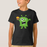 Fun scary monster holding a cupcake boy's t-shirt<br><div class="desc">This boys shirt has a cute little scary monster holding a cupcake.  You could wear this for Halloween,  a birthday,  or any other day!  Artwork created by Babystar Design</div>