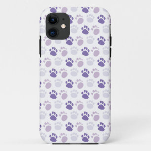 Fun Scattered Paw Prints Purple and White iPhone 11 Case
