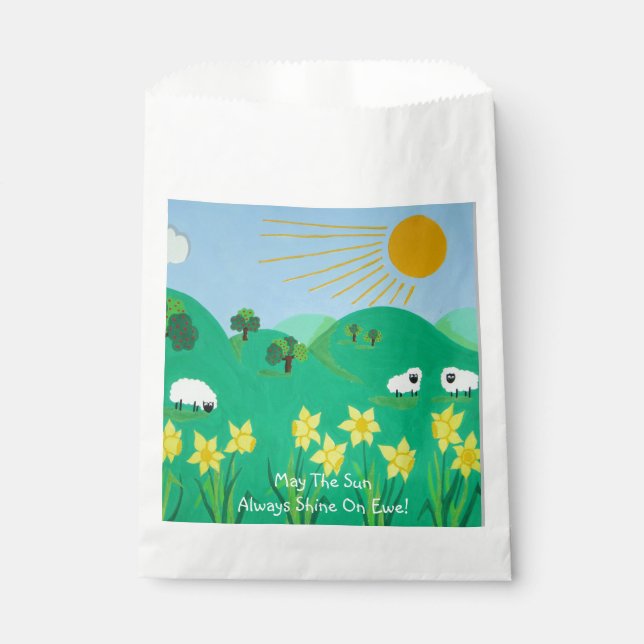fun scenic illustration of cute sheep for kids favour bags (Front)