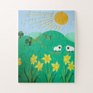 fun scenic illustration of cute sheep jigsaw puzzle
