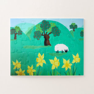 fun scenic illustration of cute sheep jigsaw puzzle