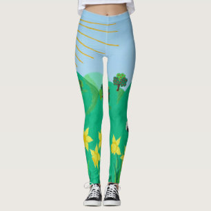 fun scenic illustration of cute sheep leggings