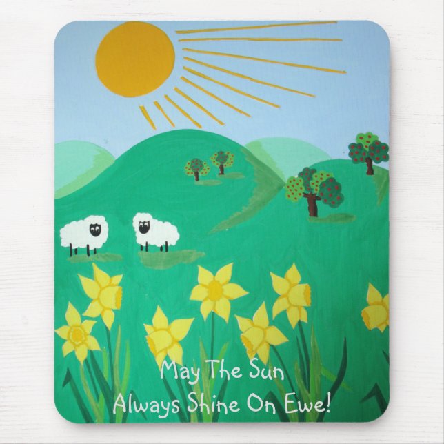 fun scenic illustration of cute sheep mouse mat (Front)