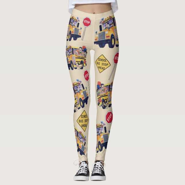 Fun School Bus Driver Party Pattern Leggings (Front)