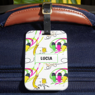 Fun school supplies characters luggage tag