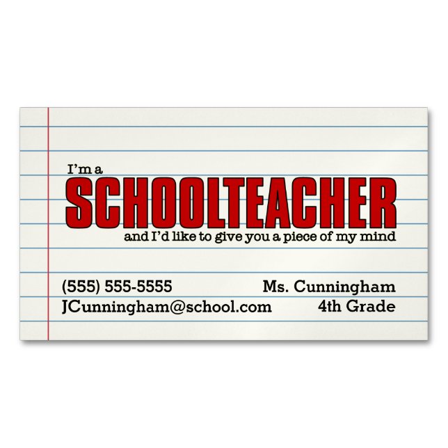 Fun Schoolteacher Magnetic Contact Magnetic Business Card (Front)