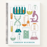 Fun Science Chemistry Laboratory Artwork Name Notebook<br><div class="desc">This fun custom notebook features a cute science and chemistry themed design in teal. Personalise it with your name. Great gift idea!</div>