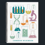 Fun Science Chemistry Laboratory Artwork Name Notebook<br><div class="desc">This fun custom notebook features a cute science and chemistry themed design in teal. Personalise it with your name. Great gift idea!</div>