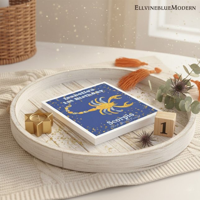 Fun Scorpio First Birthday & Gold Confetti Napkin (Creator Uploaded)