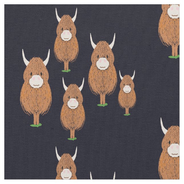 Fun Scottish Highland Cow Fabric (Close Up)