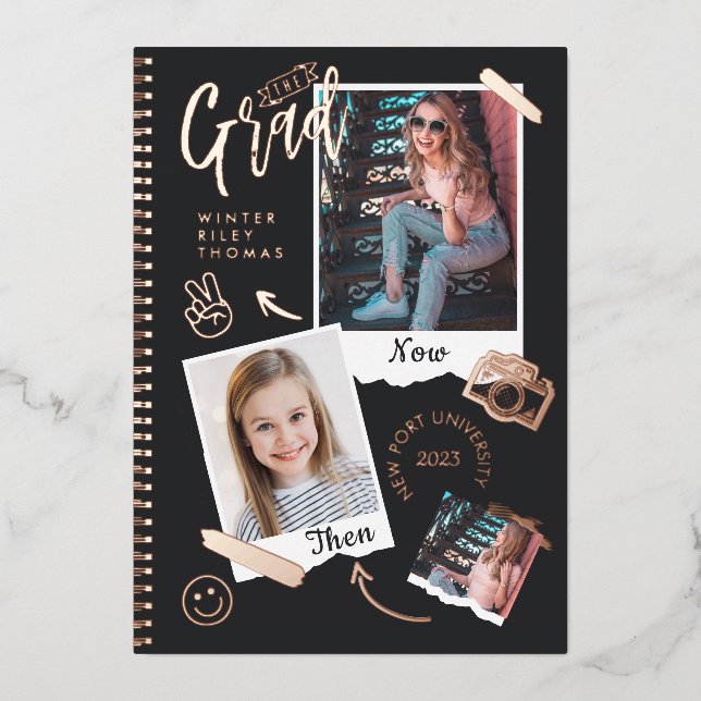 Fun Scrapbook Photo Album Notebook Then & Now Grad (Front)