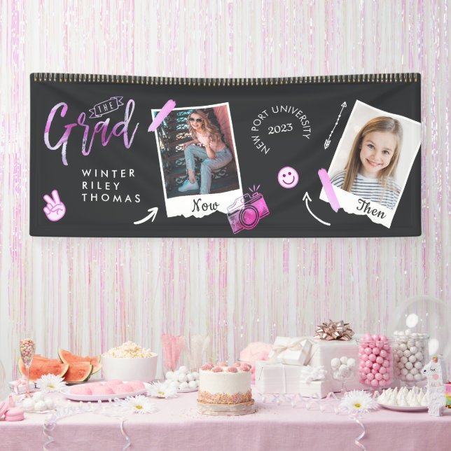Fun Scrapbook Photo Album Notebook Then & Now Grad Banner (Party)