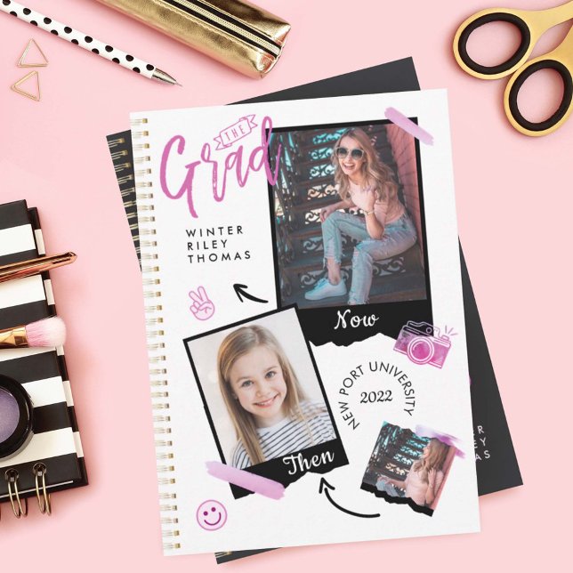 Fun Scrapbook Photo Album Notebook Then & Now Grad Invitation (Creator Uploaded)