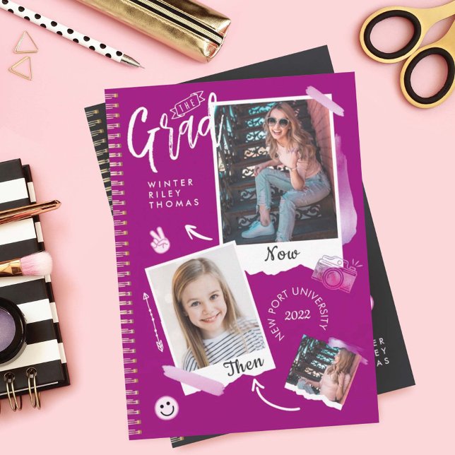 Fun Scrapbook Photo Album Notebook Then & Now Grad Invitation (Creator Uploaded)