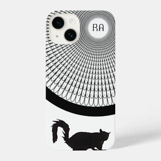 Fun Script Black and White Monogram Cat iPhone Case (Back)