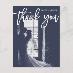 Fun Script Calligraphy Photo Wedding Thank You Postcard