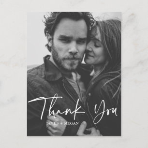 Fun Script Calligraphy Photo Wedding Thank You Postcard